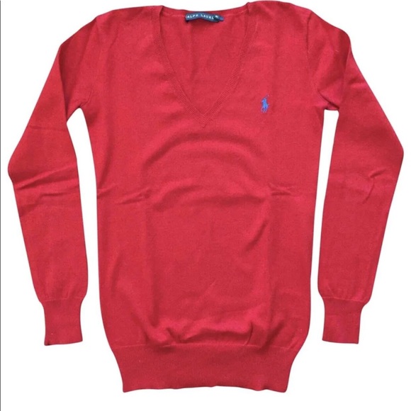 Red Ralph Polo extra fine Marino wool v neck jumper sweater - Picture 3 of 4